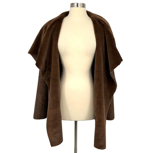 Lauren Ralph Lauren Coat Womens Large Brown Faux Shearling Fleece Drape Collar - Picture 7 of 14